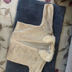 Riviera Cream Mink-Trimmed Sequined Cardigan - Perfect for the holiday season!